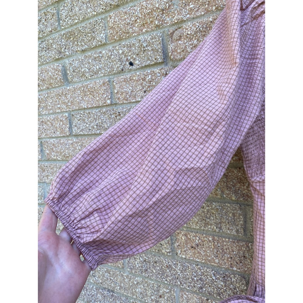 Gingham Milkmaid Smocked Maxi Dress Large Pink Cottagecore Romantic Prairie Boho - Picture 4 of 7